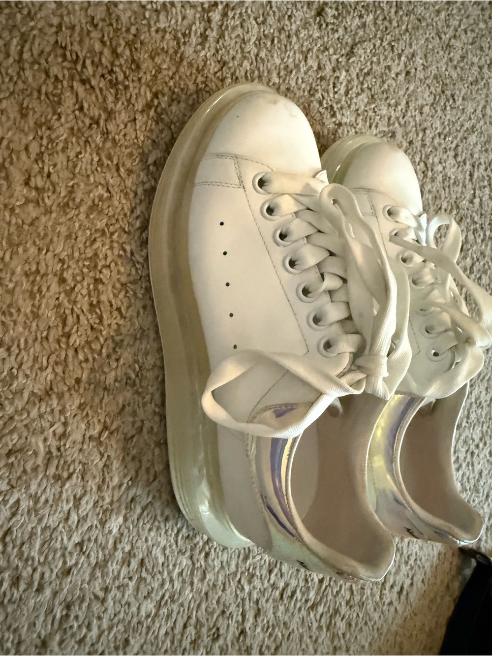 Alexander McQueen White Leather Platform Sneakers with Iridescent Heel